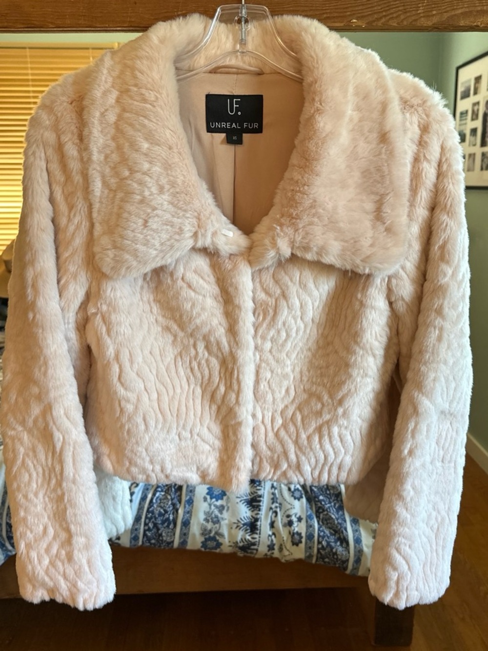 Unreal Fur Blush Plush Faux Fur Cropped Jacket